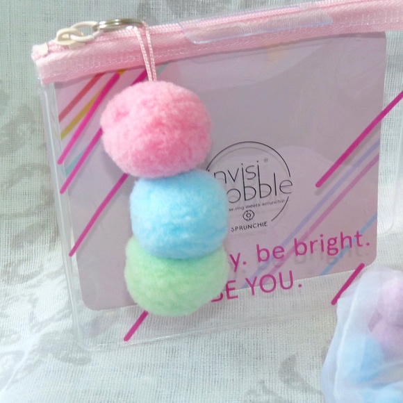 🎀 $9 - invisibobble invisi bobble rainbow Sprunchie Hair Tie Scrunchie w/poms - Picture 6 of 16
